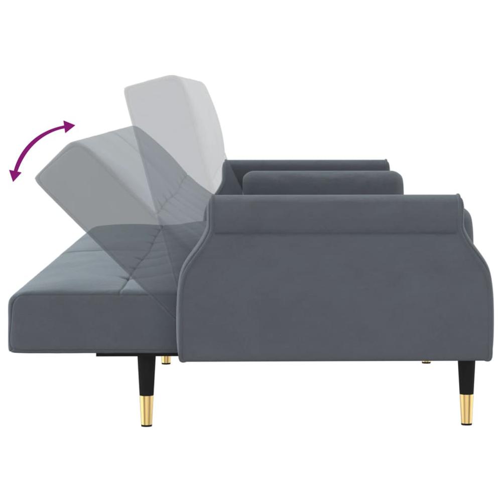 Sofa Bed with Cushions Dark Gray Velvet. Picture 8