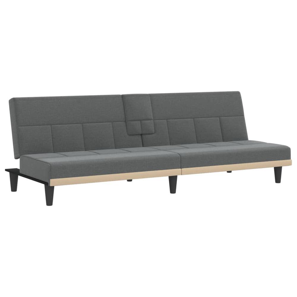 Sofa Bed with Cup Holders Dark Gray Fabric. Picture 1
