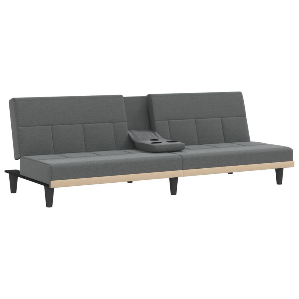 Sofa Bed with Cup Holders Dark Gray Fabric. Picture 4