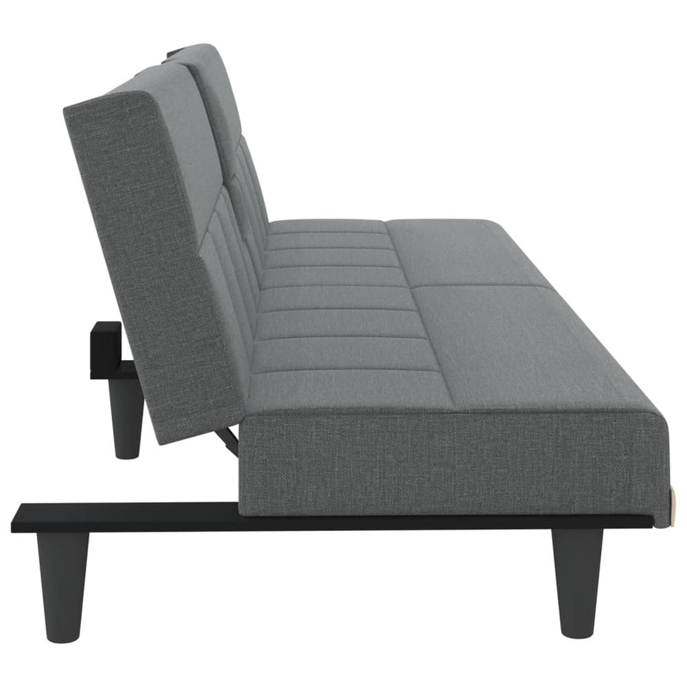 Sofa Bed with Cup Holders Dark Gray Fabric. Picture 5