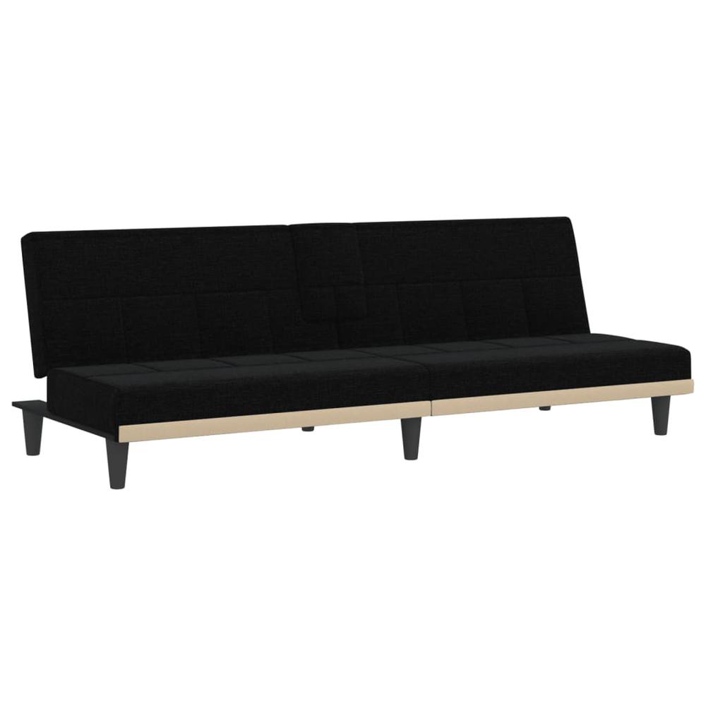 Sofa Bed with Cup Holders Black Fabric. Picture 1