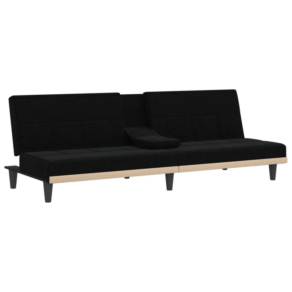Sofa Bed with Cup Holders Black Fabric. Picture 4