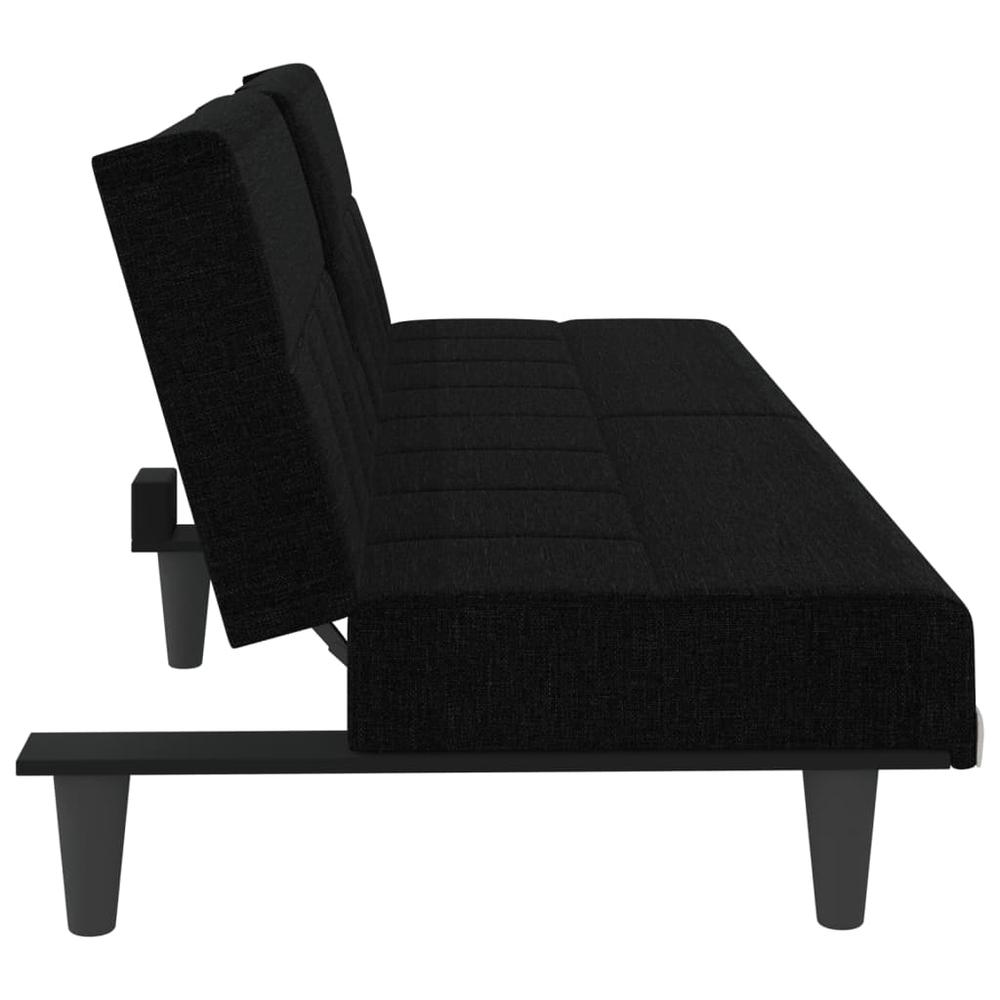 Sofa Bed with Cup Holders Black Fabric. Picture 5