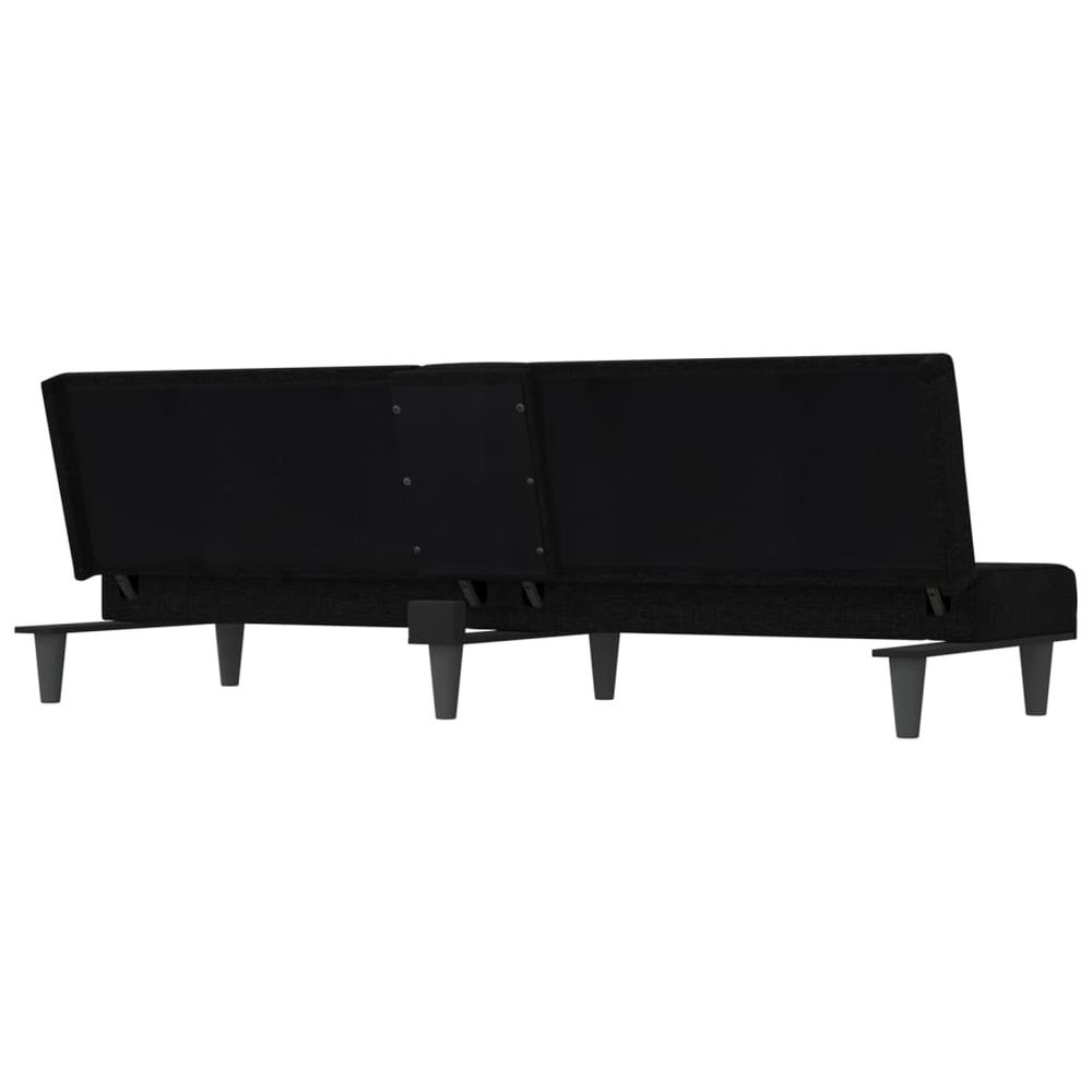 Sofa Bed with Cup Holders Black Fabric. Picture 6