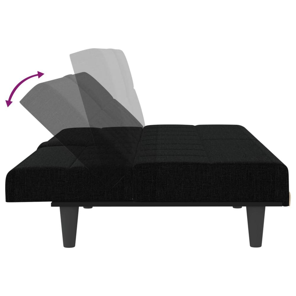 Sofa Bed with Cup Holders Black Fabric. Picture 8