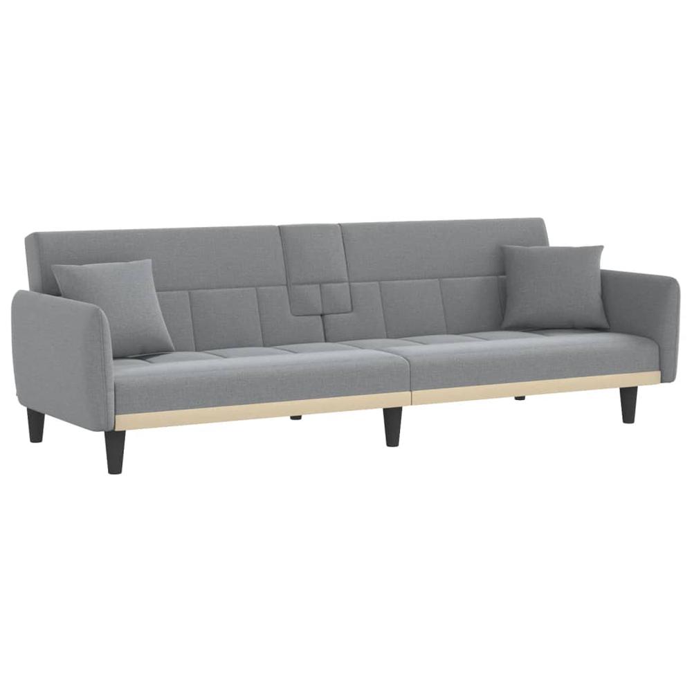 Sofa Bed with Cup Holders Light Gray Fabric. Picture 1