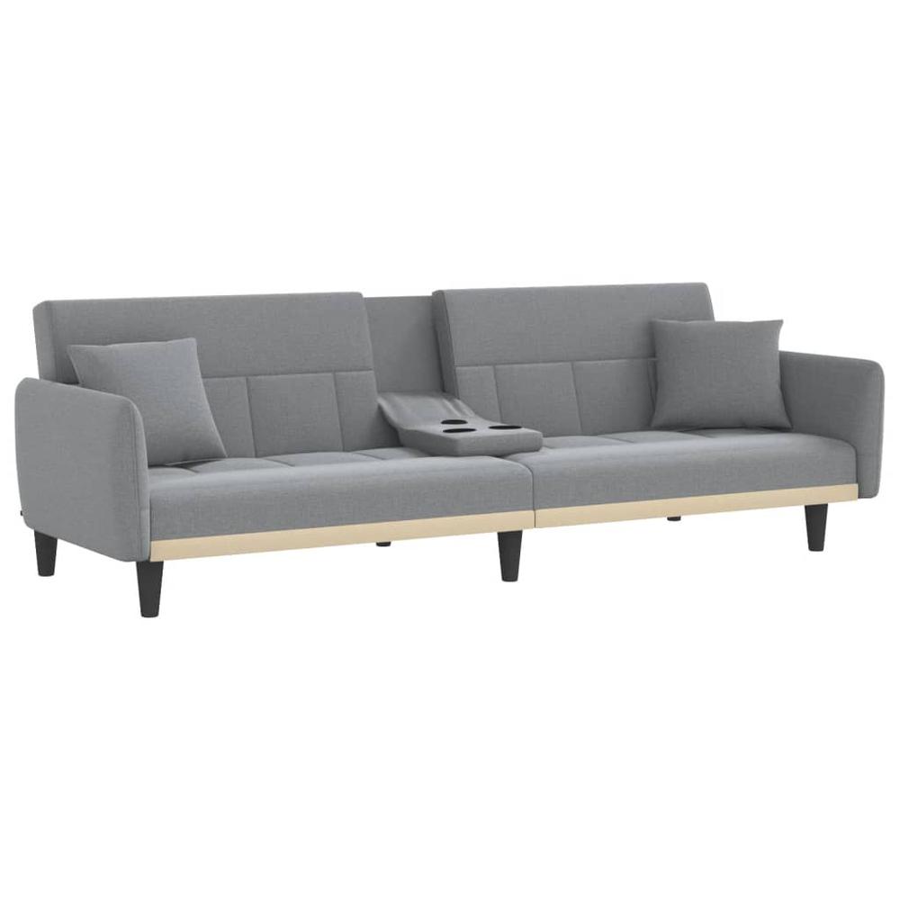 Sofa Bed with Cup Holders Light Gray Fabric. Picture 4