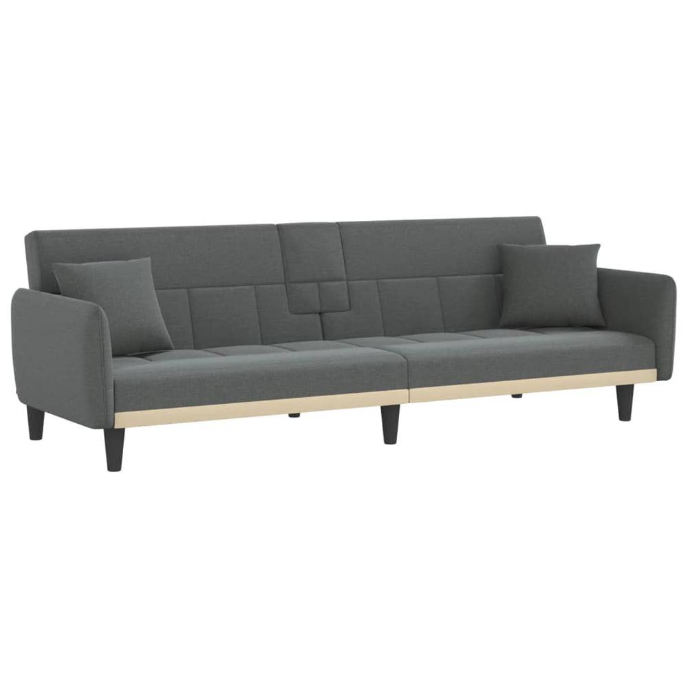 Sofa Bed with Cup Holders Dark Gray Fabric. Picture 1