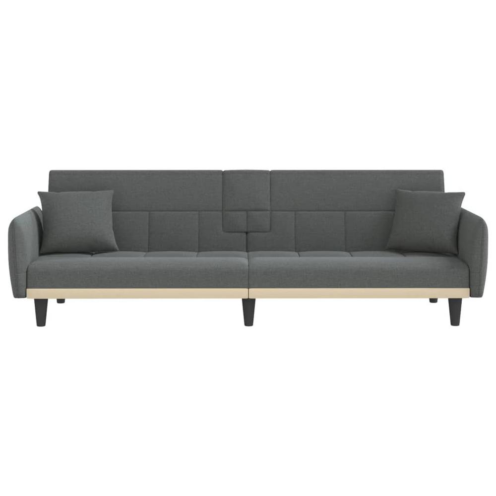 Sofa Bed with Cup Holders Dark Gray Fabric. Picture 3