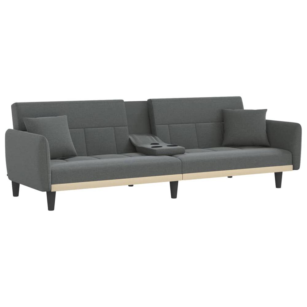 Sofa Bed with Cup Holders Dark Gray Fabric. Picture 4