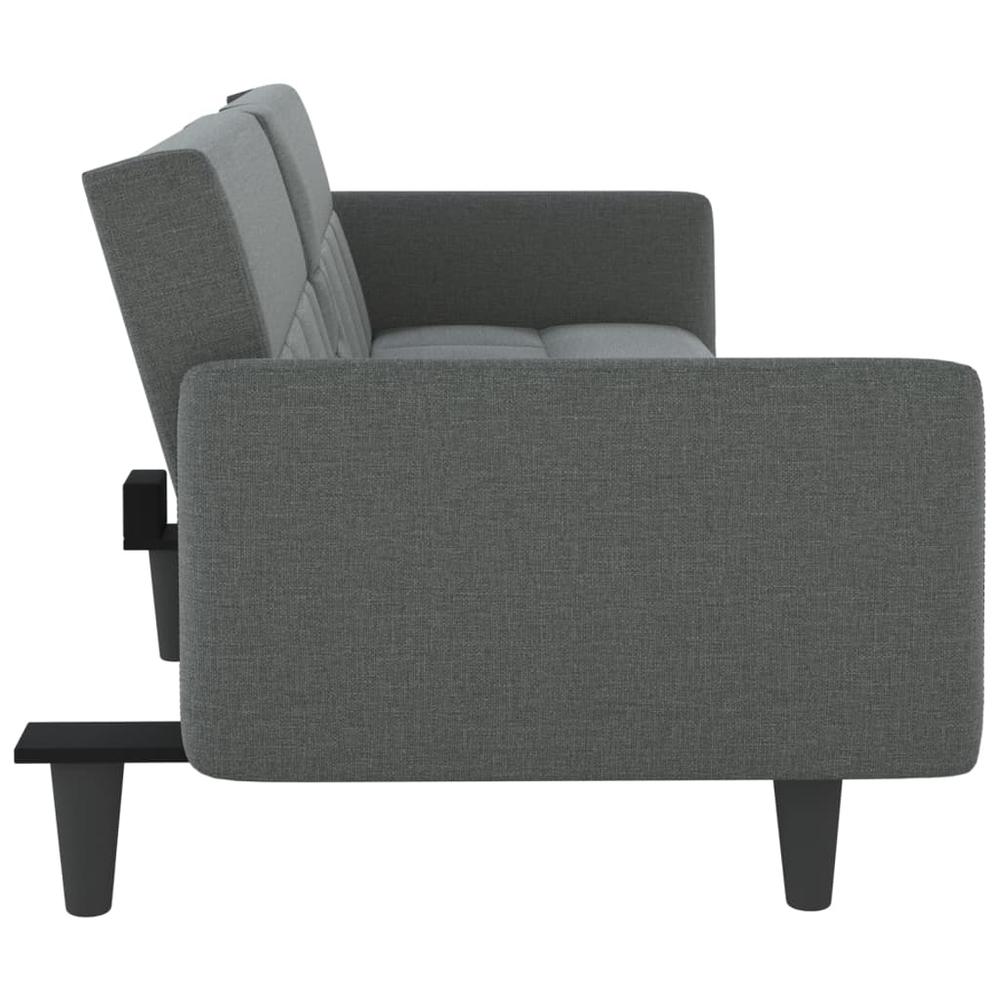 Sofa Bed with Cup Holders Dark Gray Fabric. Picture 5