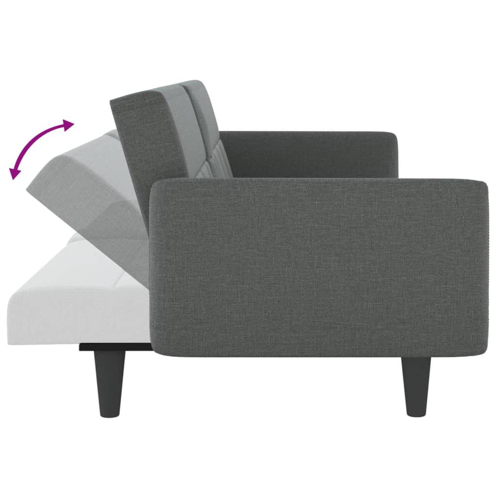 Sofa Bed with Cup Holders Dark Gray Fabric. Picture 8