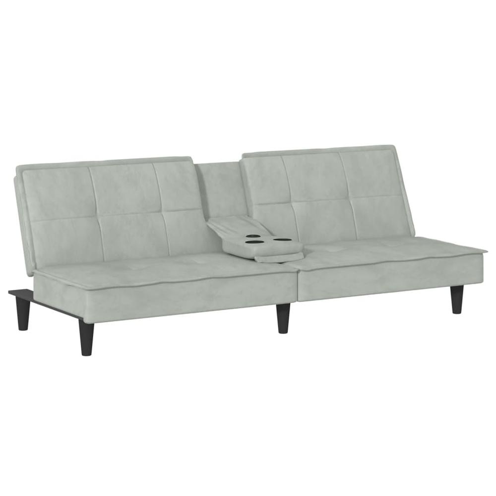 Sofa Bed with Cup Holders Light Gray Velvet. Picture 1