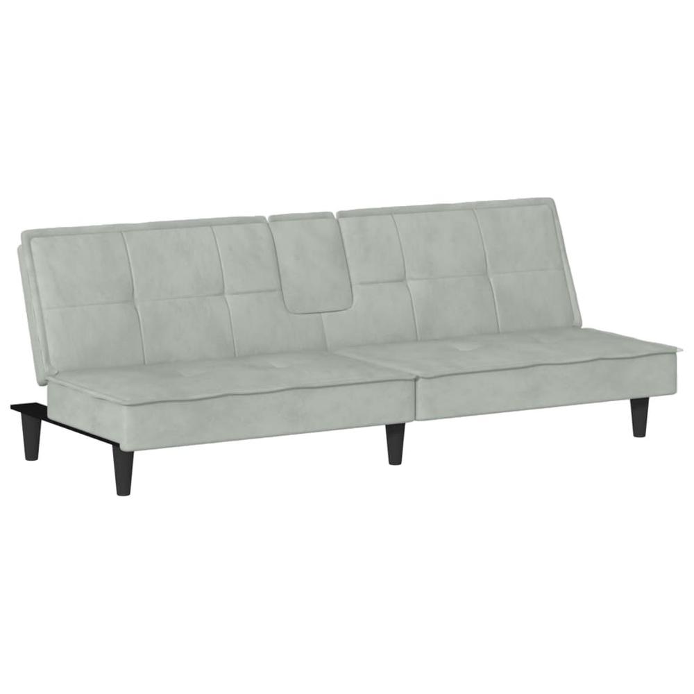 Sofa Bed with Cup Holders Light Gray Velvet. Picture 3
