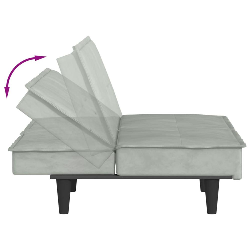 Sofa Bed with Cup Holders Light Gray Velvet. Picture 8