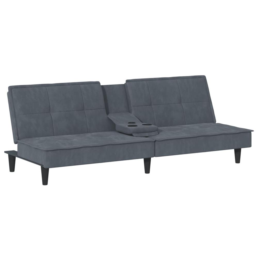 Sofa Bed with Cup Holders Dark Gray Velvet. Picture 1