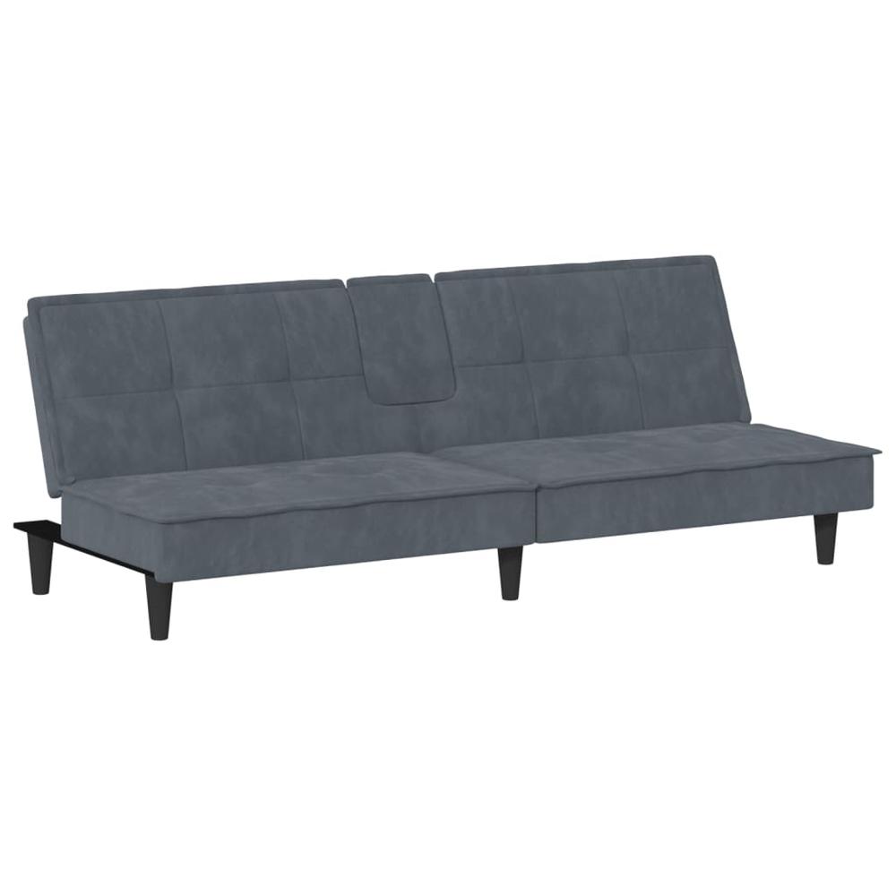 Sofa Bed with Cup Holders Dark Gray Velvet. Picture 3