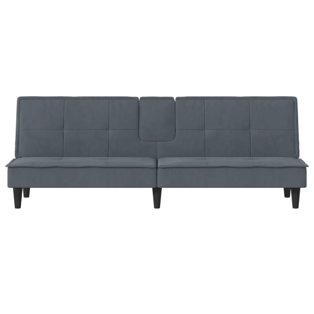 Sofa Bed with Cup Holders Dark Gray Velvet. Picture 4