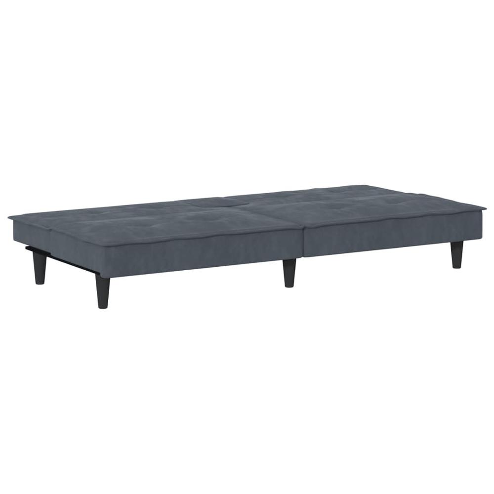 Sofa Bed with Cup Holders Dark Gray Velvet. Picture 7