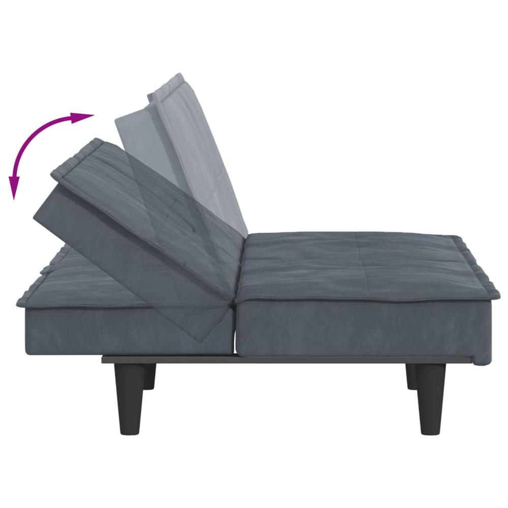Sofa Bed with Cup Holders Dark Gray Velvet. Picture 8