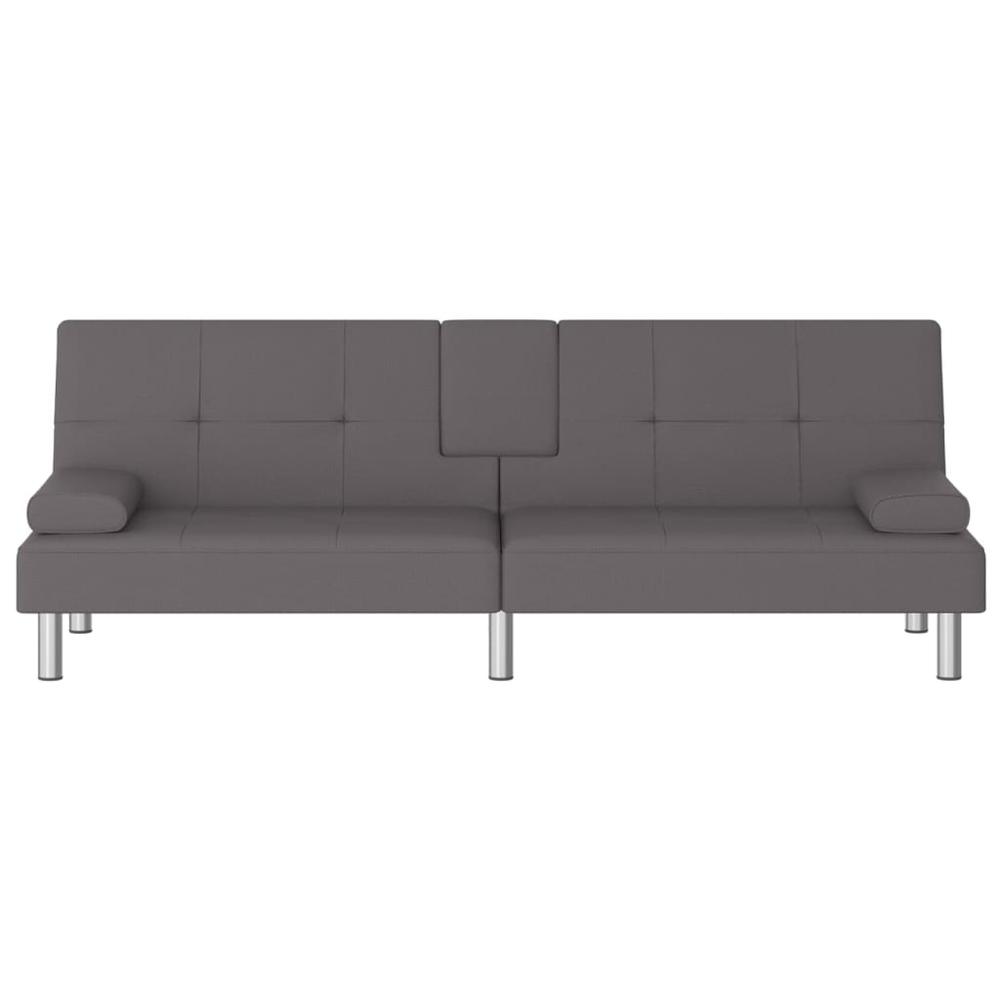 Sofa Bed with Cup Holders Gray Faux Leather. Picture 4
