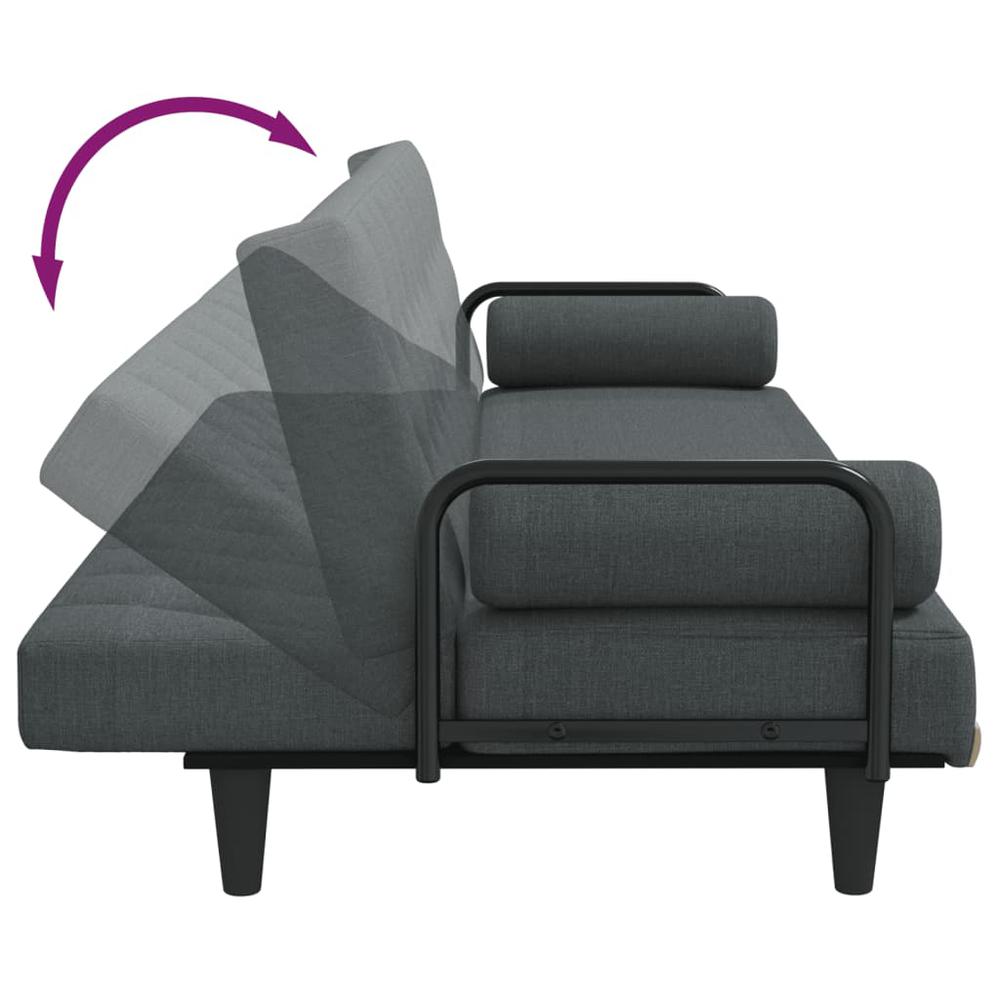 Sofa Bed with Armrests Dark Gray Fabric. Picture 8