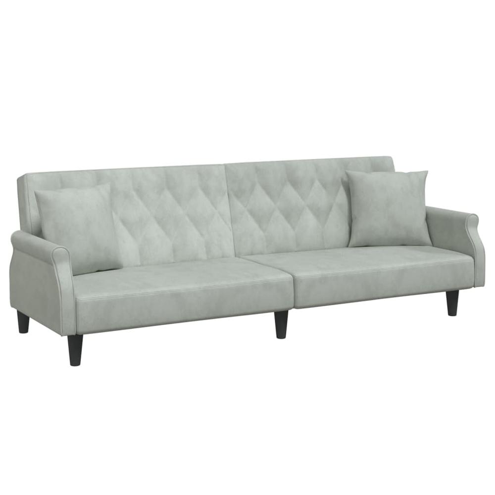 Sofa Bed with Armrests Light Gray Velvet. Picture 1