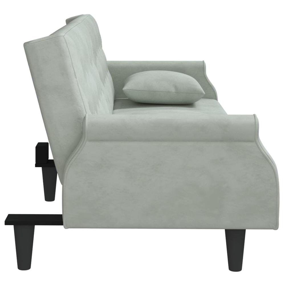 Sofa Bed with Armrests Light Gray Velvet. Picture 4