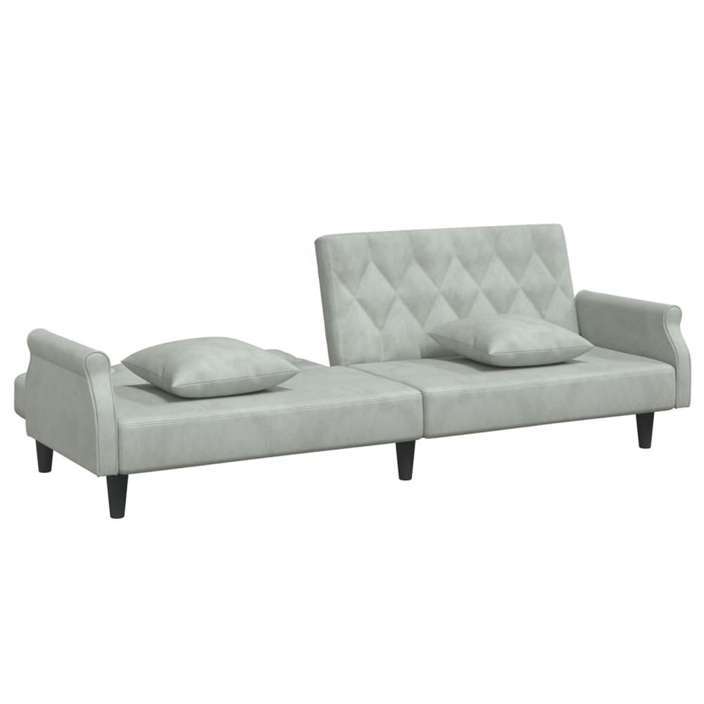 Sofa Bed with Armrests Light Gray Velvet. Picture 6