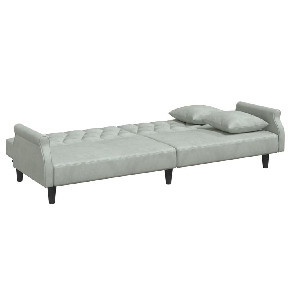 Sofa Bed with Armrests Light Gray Velvet. Picture 7
