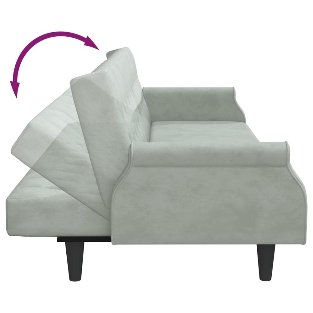 Sofa Bed with Armrests Light Gray Velvet. Picture 8