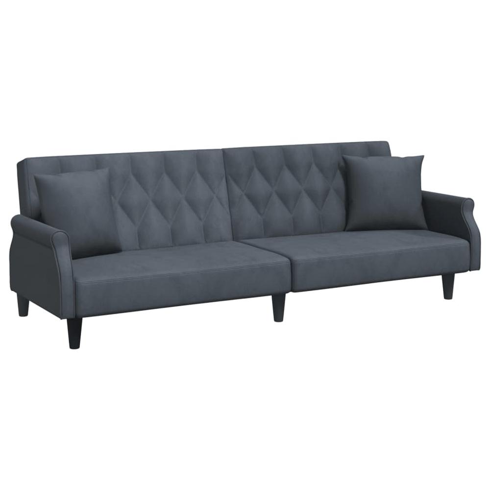 Sofa Bed with Armrests Dark Gray Velvet. Picture 1
