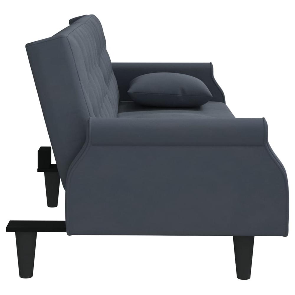 Sofa Bed with Armrests Dark Gray Velvet. Picture 4