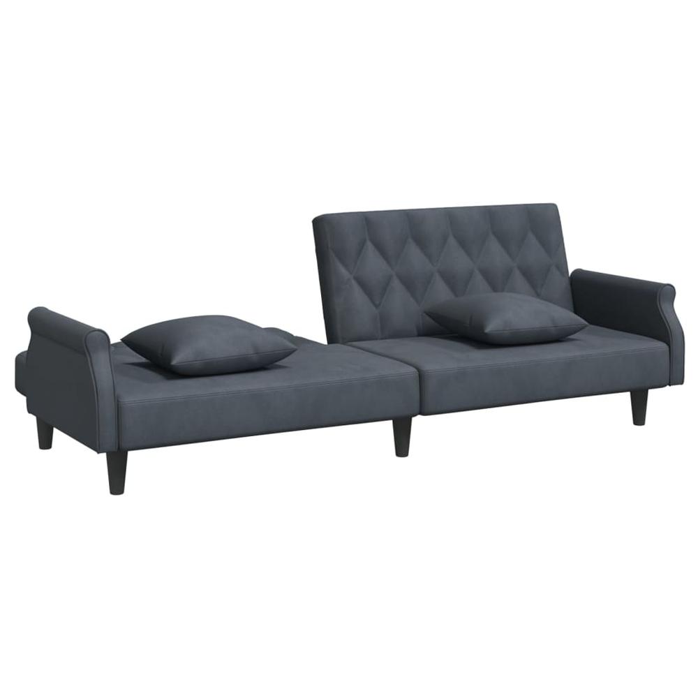 Sofa Bed with Armrests Dark Gray Velvet. Picture 6