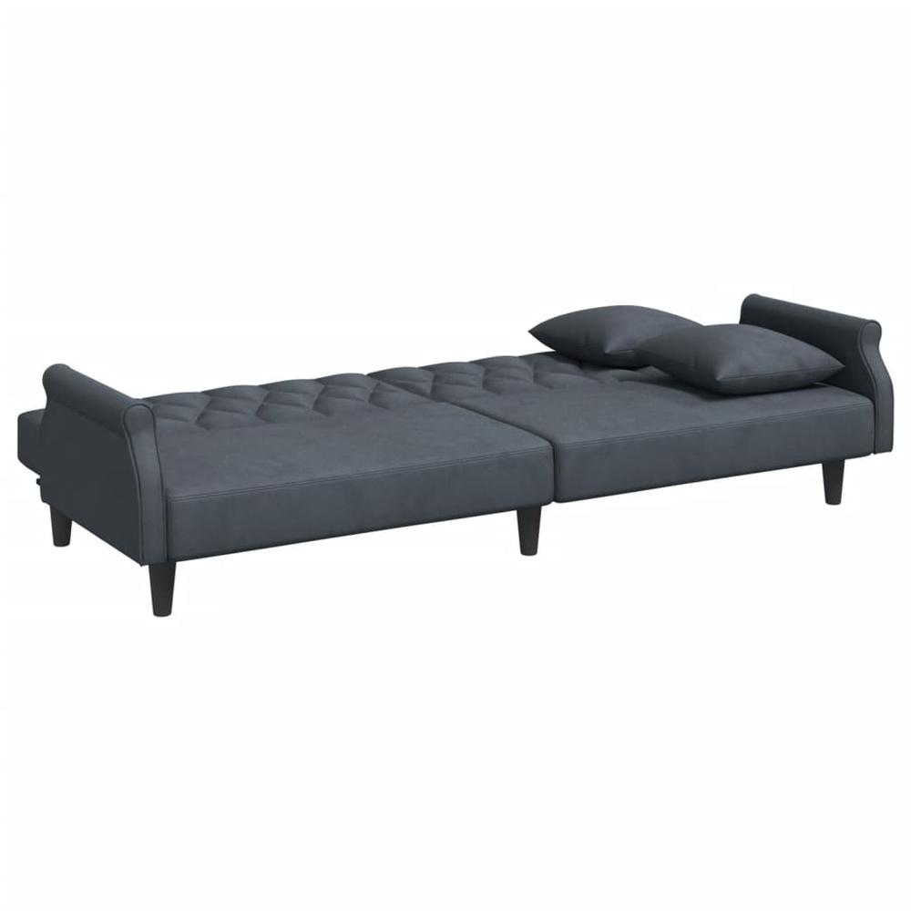 Sofa Bed with Armrests Dark Gray Velvet. Picture 7
