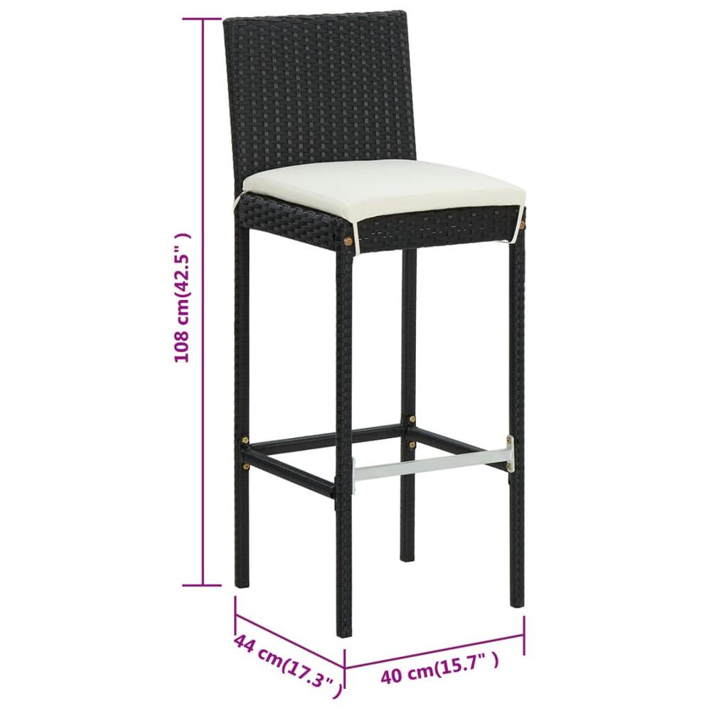 Bar Stools with Cushions 6 pcs Black Poly Rattan. Picture 7
