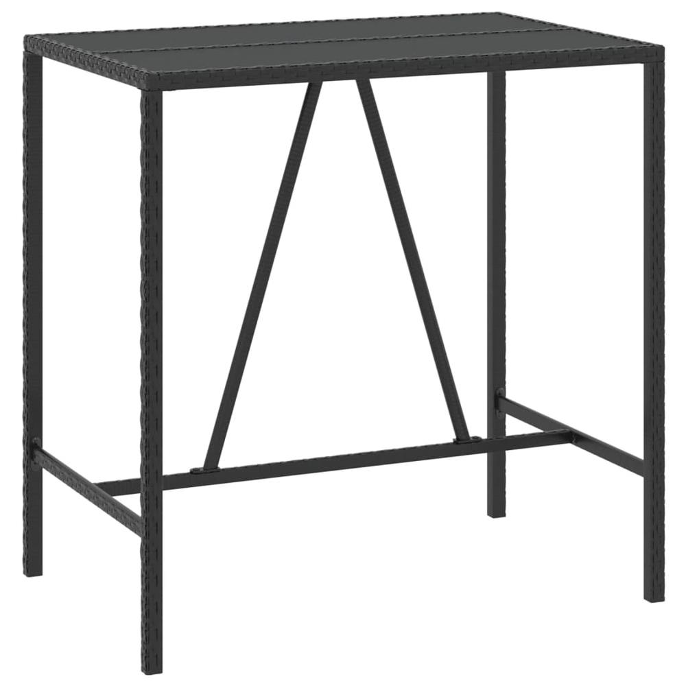 Bar Table with Glass Top Black 43.3"x27.6"x43.3" Poly Rattan. Picture 1