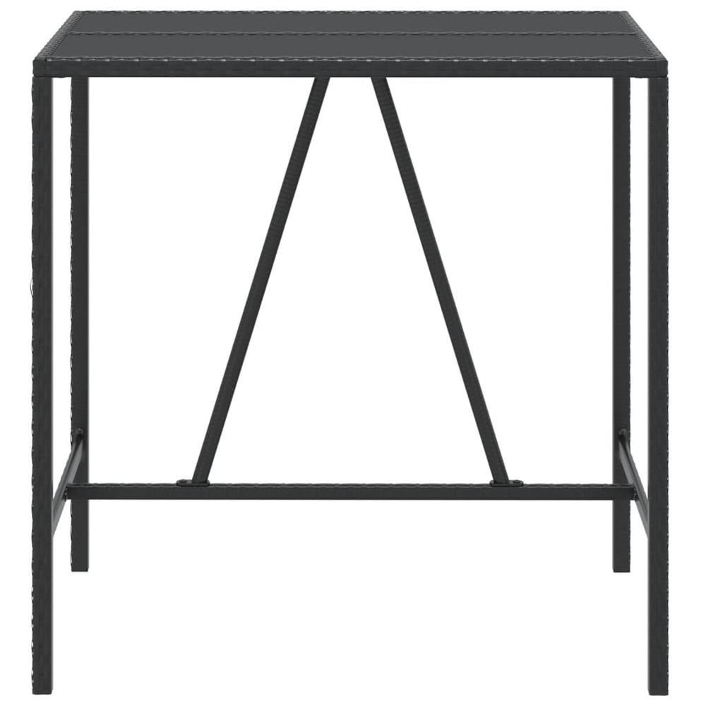 Bar Table with Glass Top Black 43.3"x27.6"x43.3" Poly Rattan. Picture 2