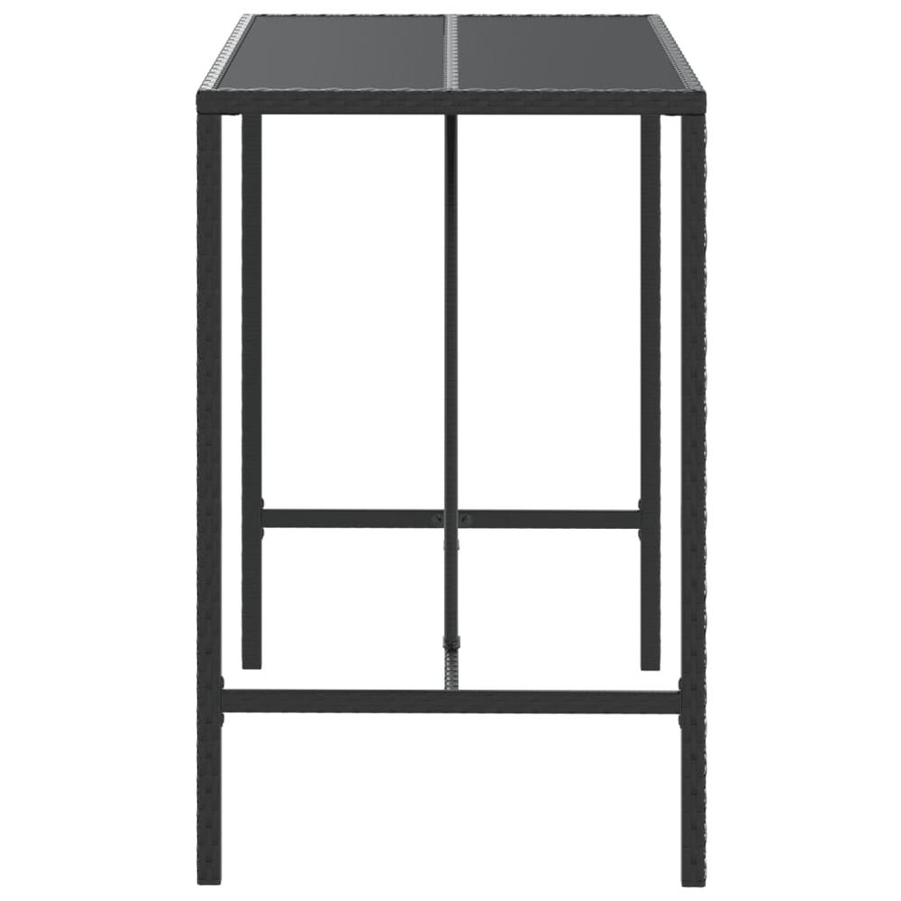 Bar Table with Glass Top Black 43.3"x27.6"x43.3" Poly Rattan. Picture 3