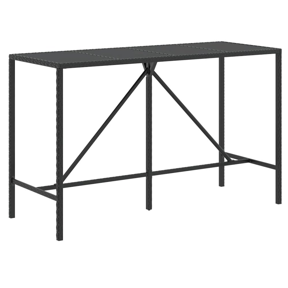 Bar Table with Glass Top Black 70.9"x27.6"x43.3" Poly Rattan. Picture 2