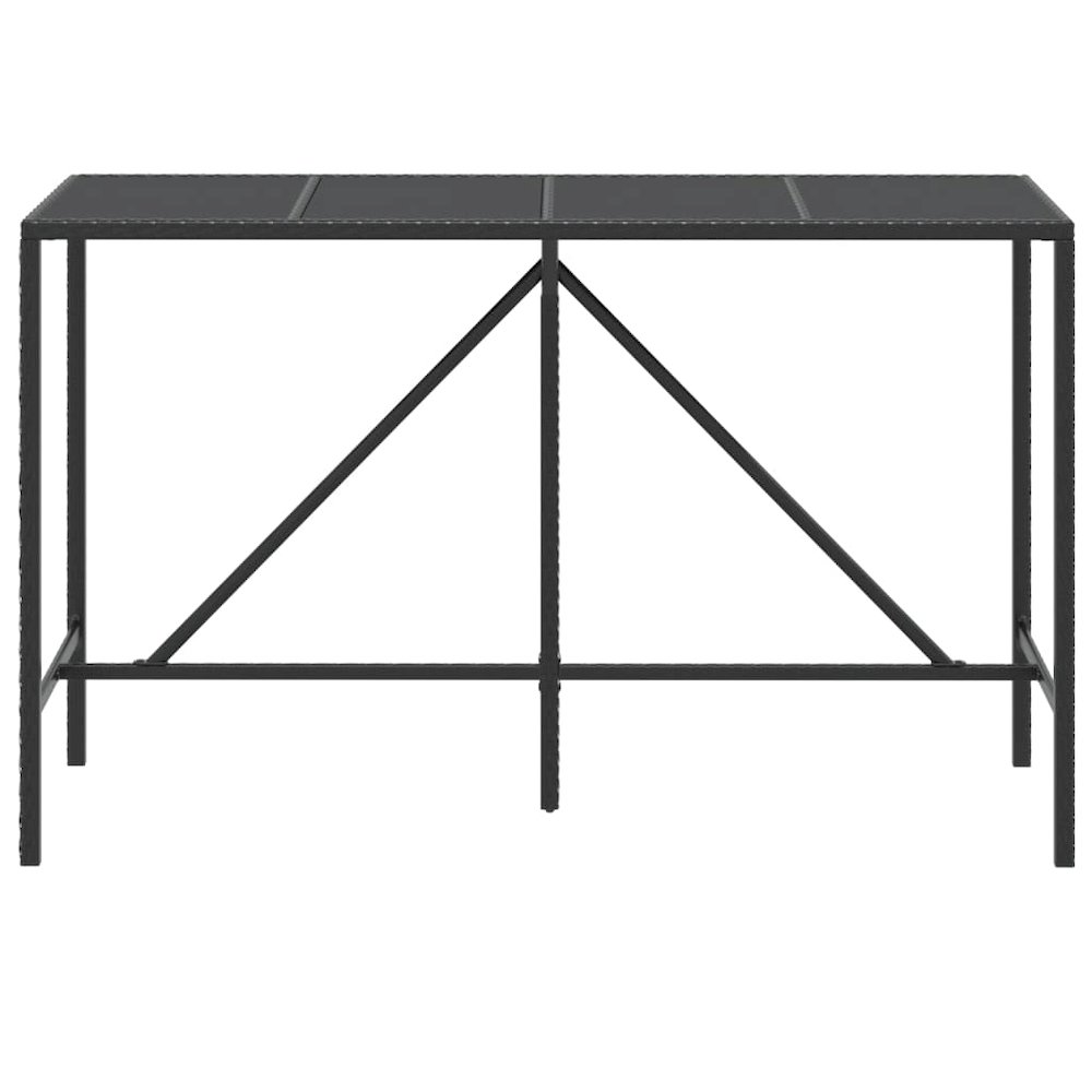 Bar Table with Glass Top Black 70.9"x27.6"x43.3" Poly Rattan. Picture 3