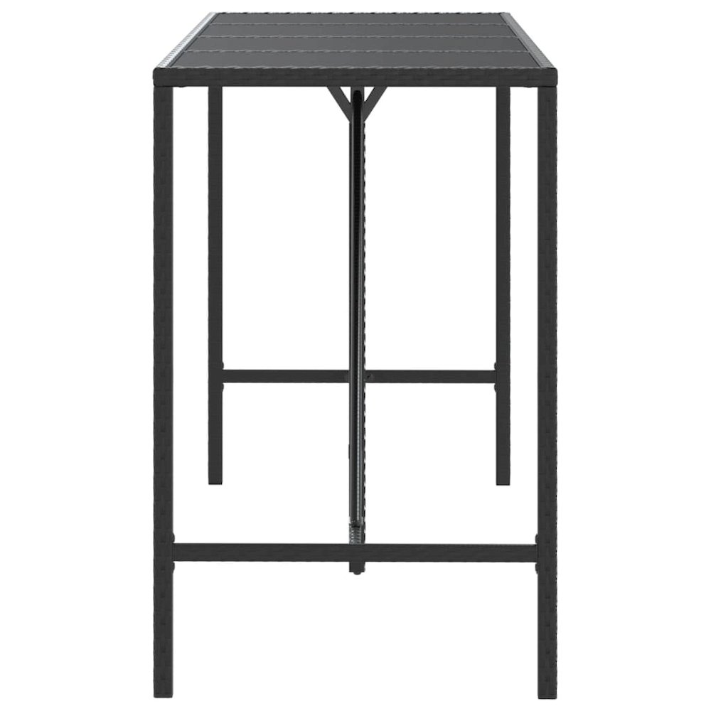 Bar Table with Glass Top Black 70.9"x27.6"x43.3" Poly Rattan. Picture 4