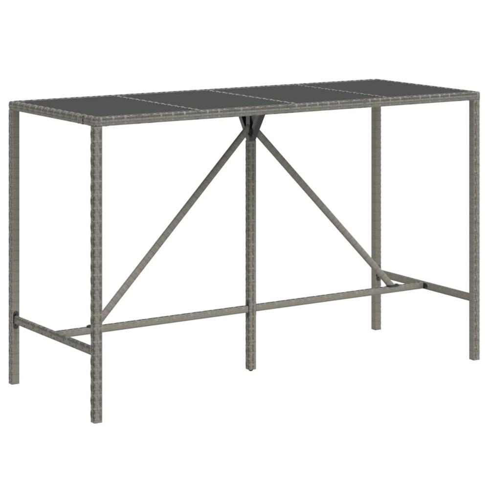 Bar Table with Glass Top Gray 70.9"x27.6"x43.3" Poly Rattan. Picture 1