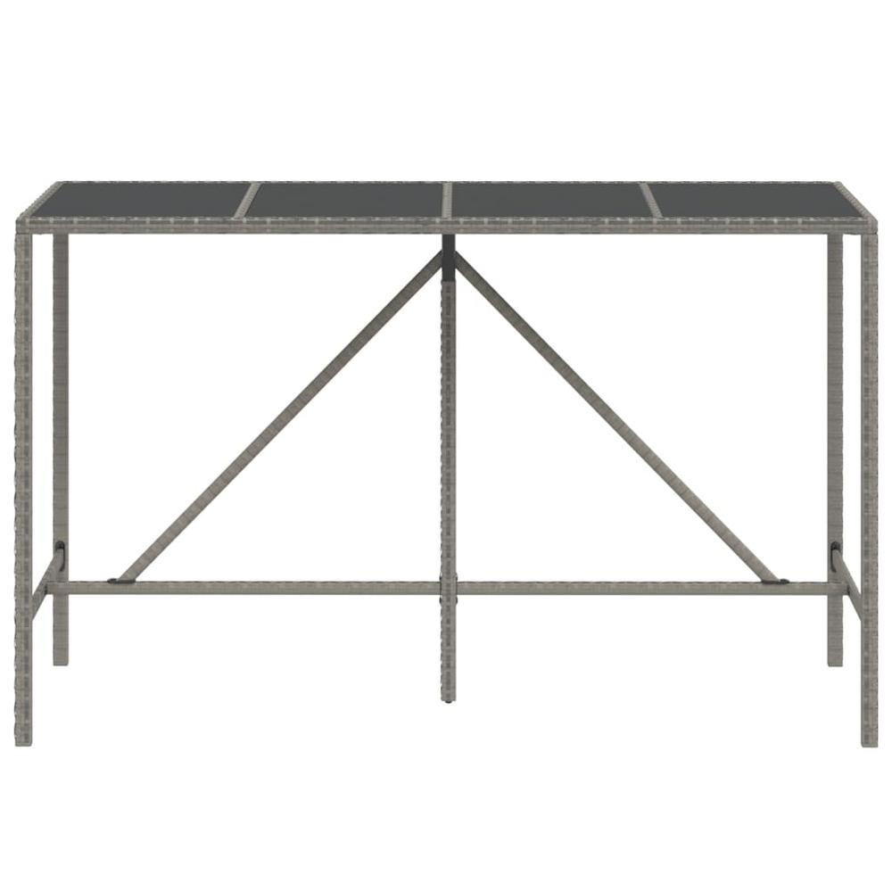 Bar Table with Glass Top Gray 70.9"x27.6"x43.3" Poly Rattan. Picture 2