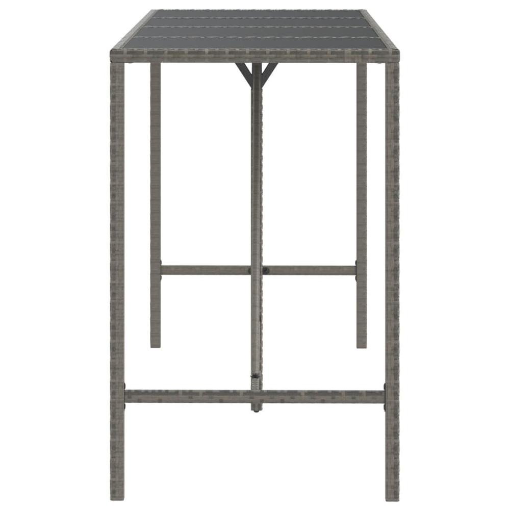 Bar Table with Glass Top Gray 70.9"x27.6"x43.3" Poly Rattan. Picture 3
