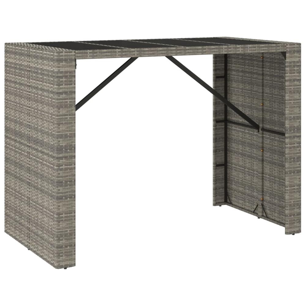 Bar Table with Glass Top Gray 57.1"x31.5"x43.3" Poly Rattan. Picture 1