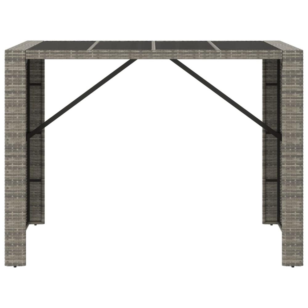 Bar Table with Glass Top Gray 57.1"x31.5"x43.3" Poly Rattan. Picture 2