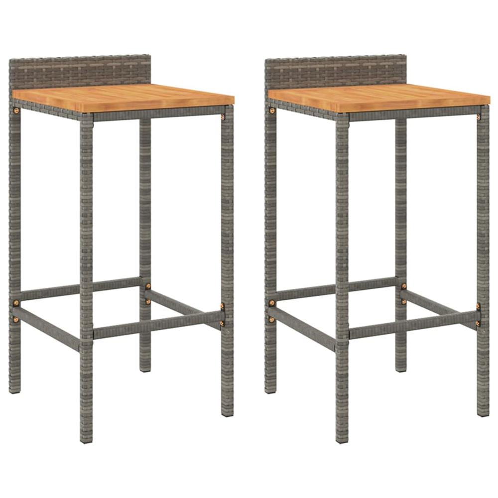Bar Stools 2 pcs Gray Poly Rattan and Solid Wood Acacia. Picture 1