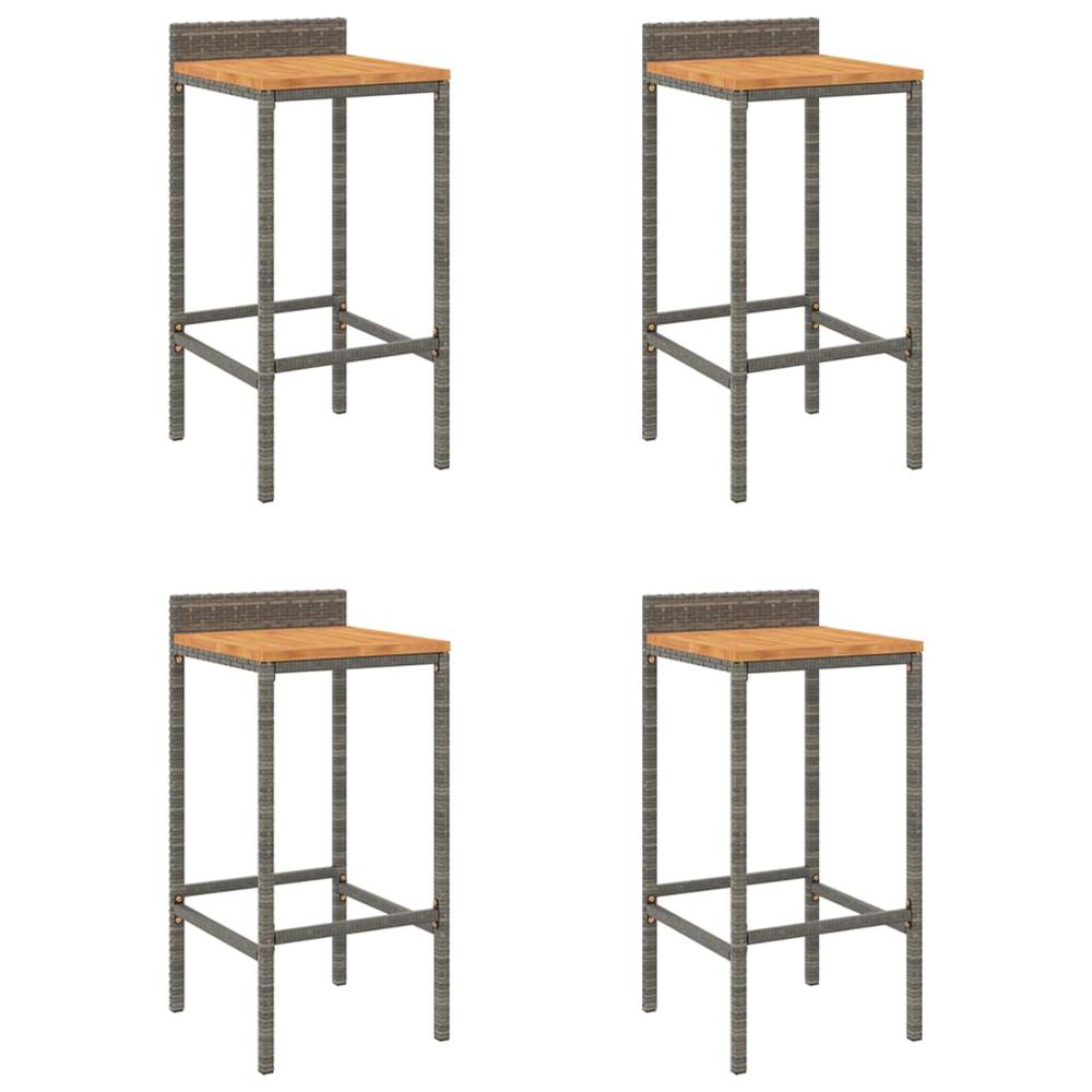 Bar Stools 4 pcs Gray Poly Rattan and Solid Wood Acacia. Picture 1