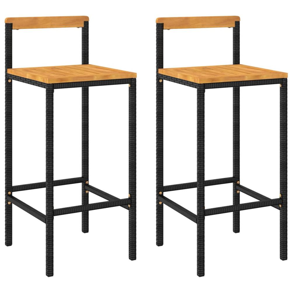 Bar Stools 2 pcs Black Poly Rattan and Solid Wood Acacia. Picture 1